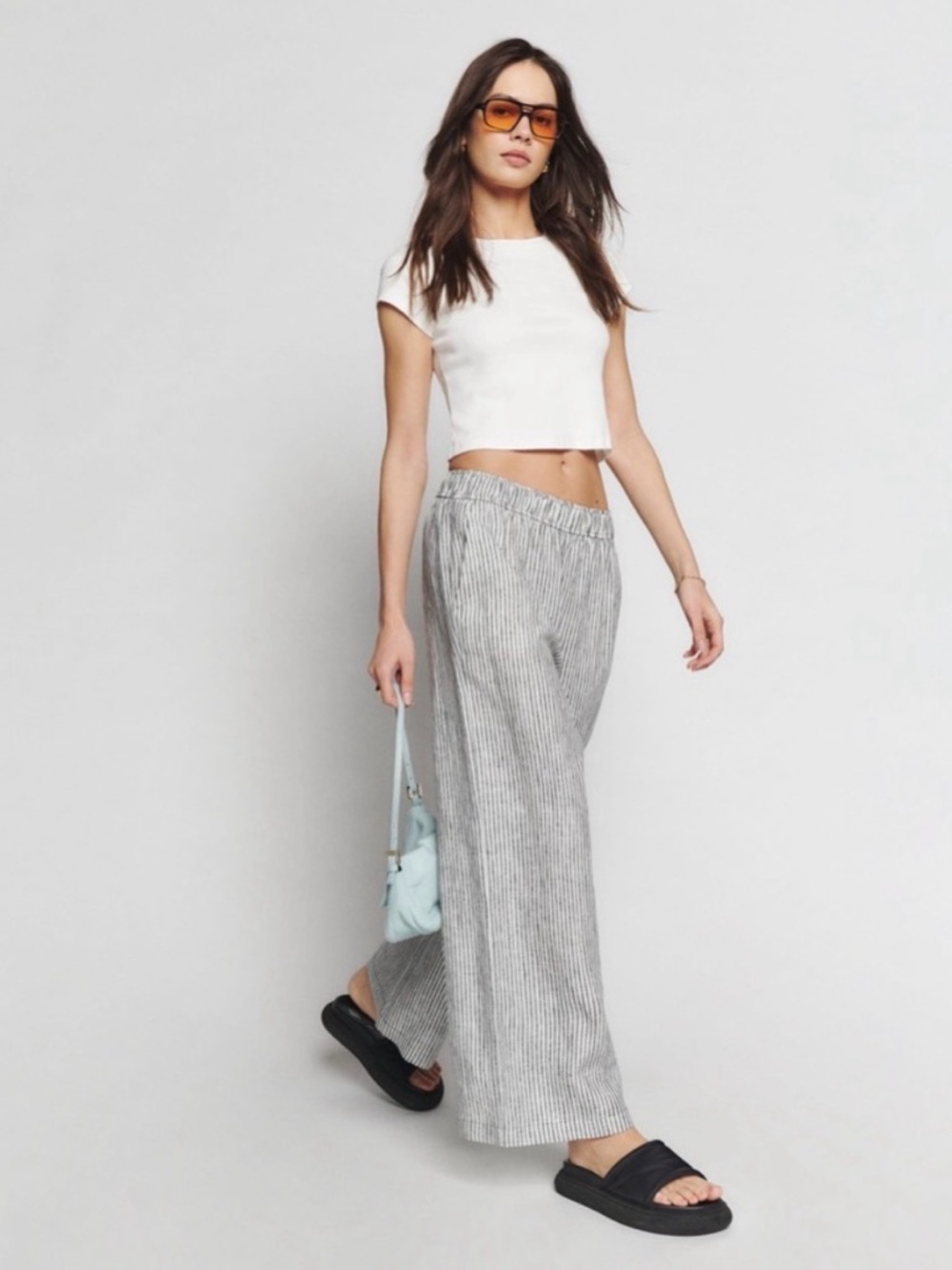 Reformation Ava Linen Striped Pants